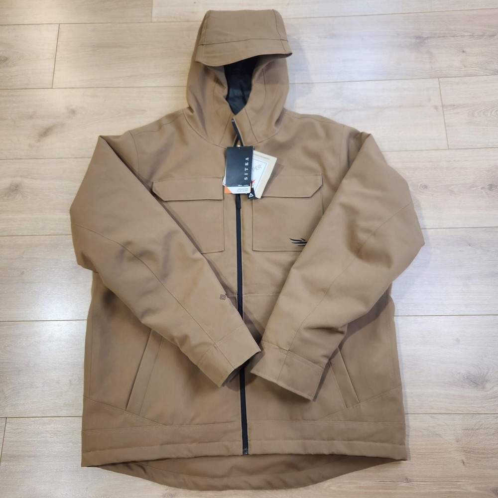 Sitka Grindstone Work Jacket Mens XL Brown Hooded Gore Windstopper Softshell